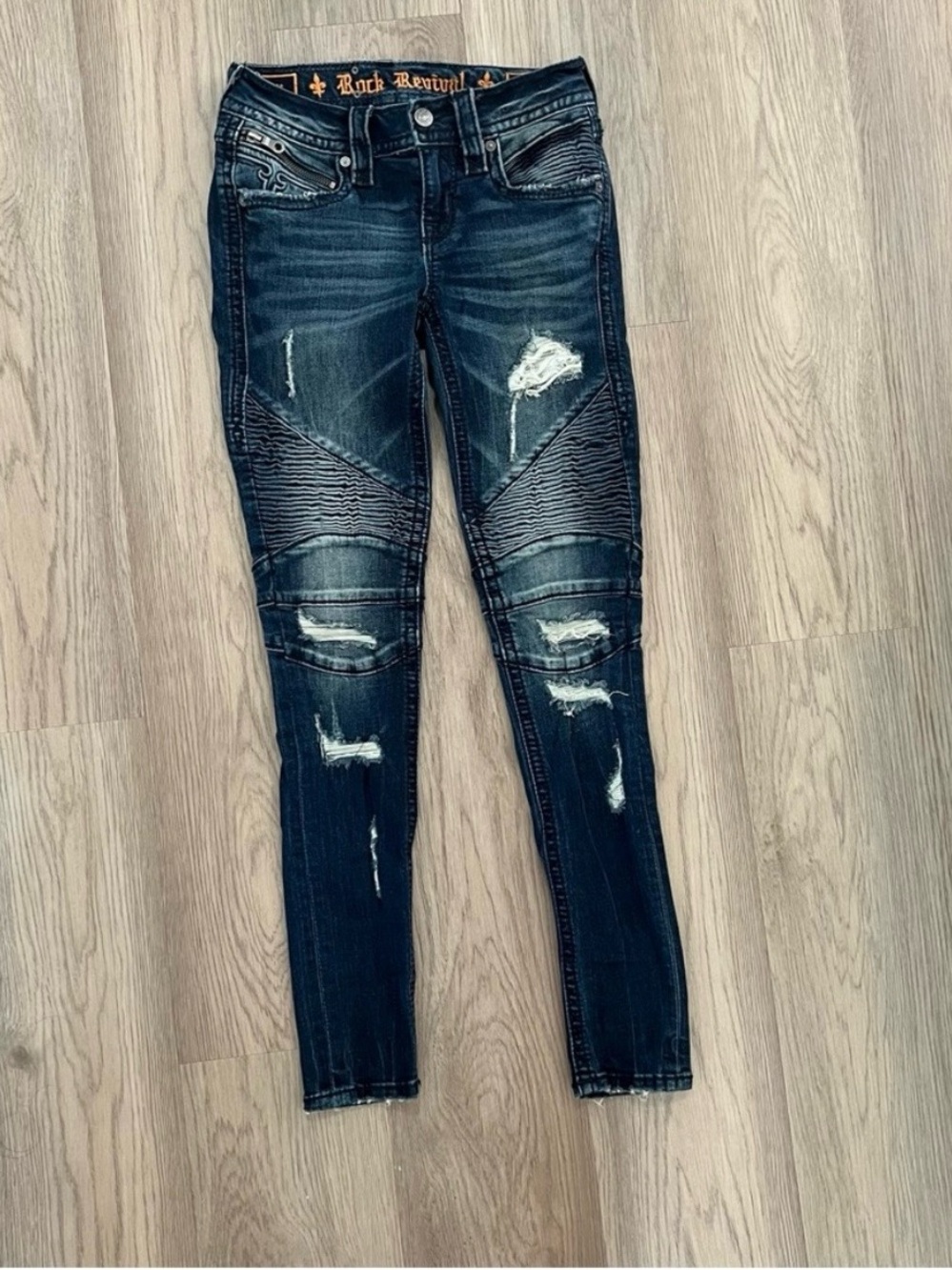 Rock Revival Ednee Biker Moto Distressed Skinny Jeans Size 24 TM9473K200